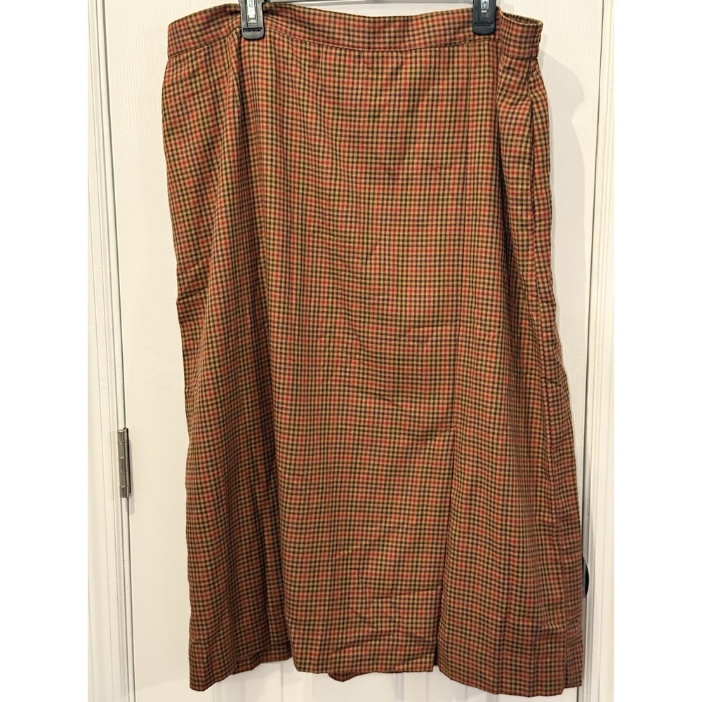 Vintage Napa Valley Brown Plaid Midi Skirt Size 24W Classic Modest Preppy Office